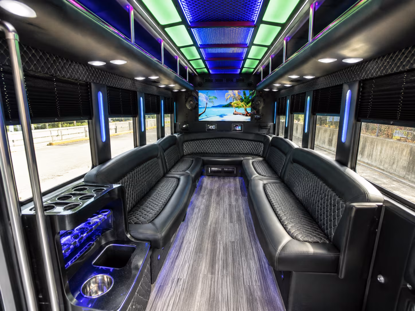 san leandro 18 passenger party bus inside